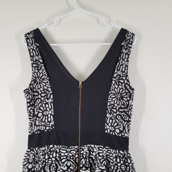 TAYLOR Womens Dress Sz 12 Abstract Floral Black White A Line Cotton Fir Flare - Picture 6 of 12
